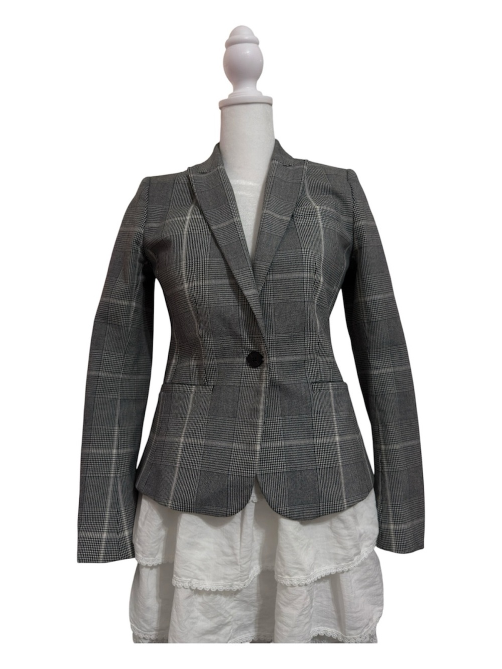 Banana Republic Cotton Gray Plaid Women’s Blazer Top Office Outfit Size XS / 2